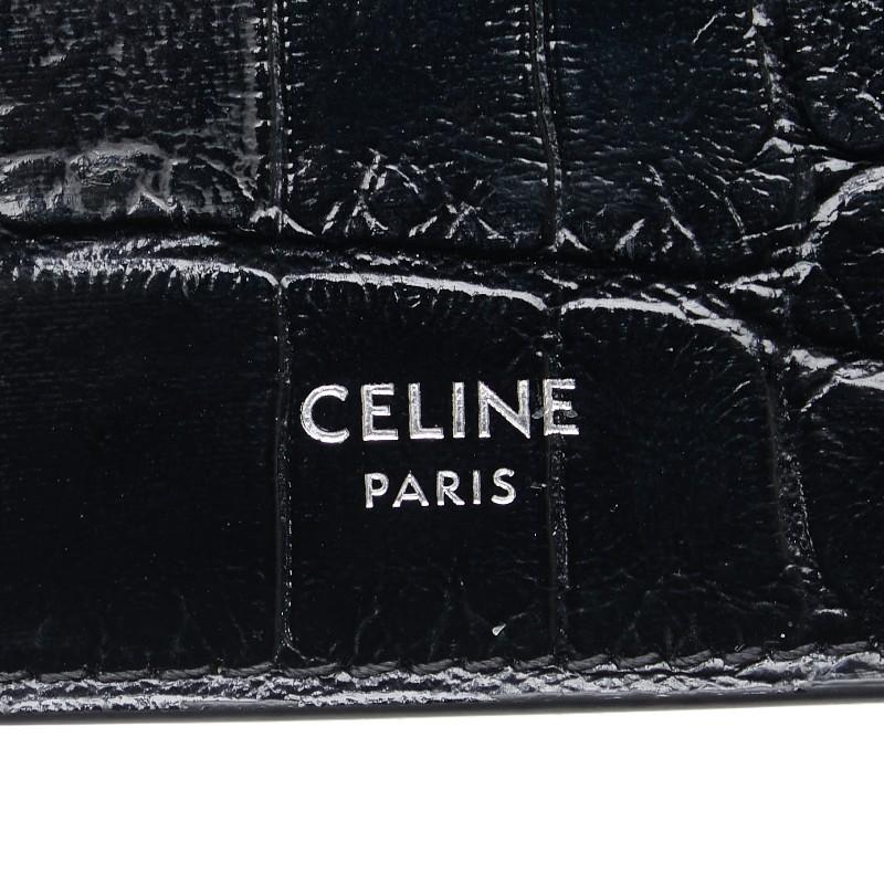 CELINE（セリーヌ） クロコ型押し 二つ折り財布 ブラック レザー