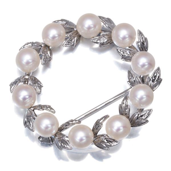 MIKIMOTO（ミキモト） ブローチ パール 真珠 5.6mm リーフ リース