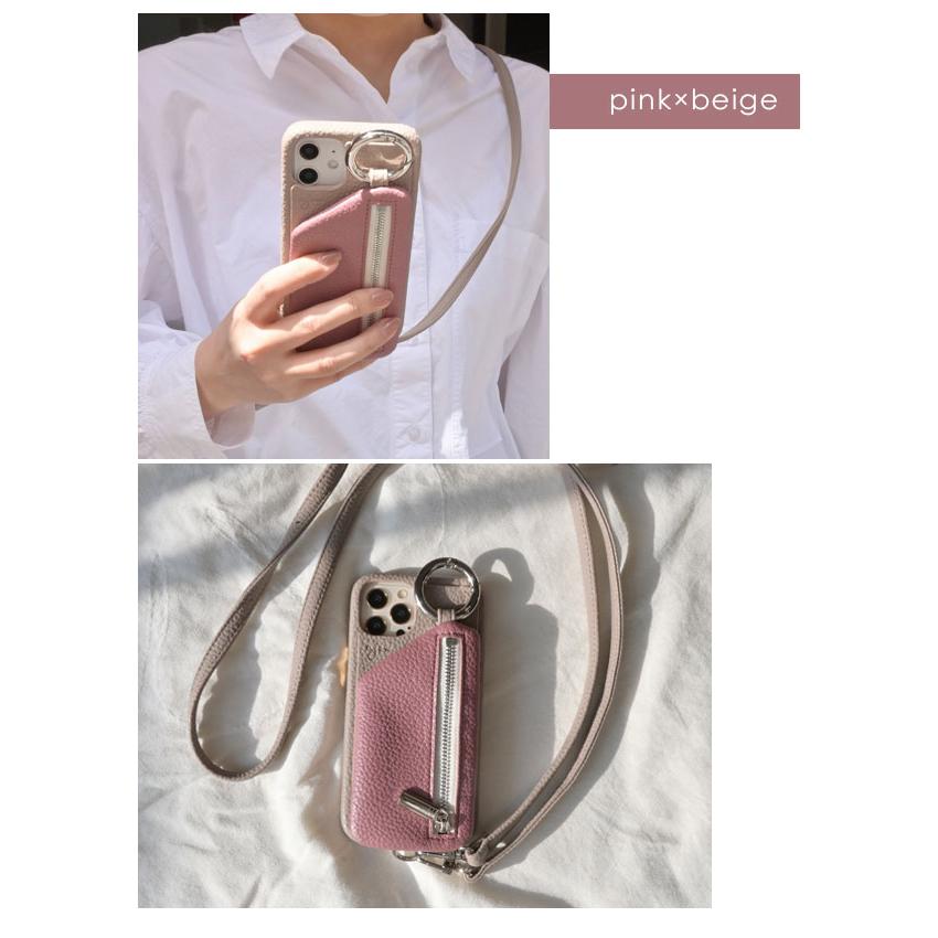 ajew ダブルハートpink × beige iPhone11pro ケース