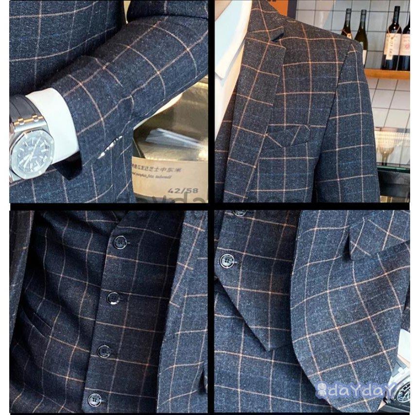 チェック柄 タキシードスーツ 1つボタンスーツ 3ピーススーツ