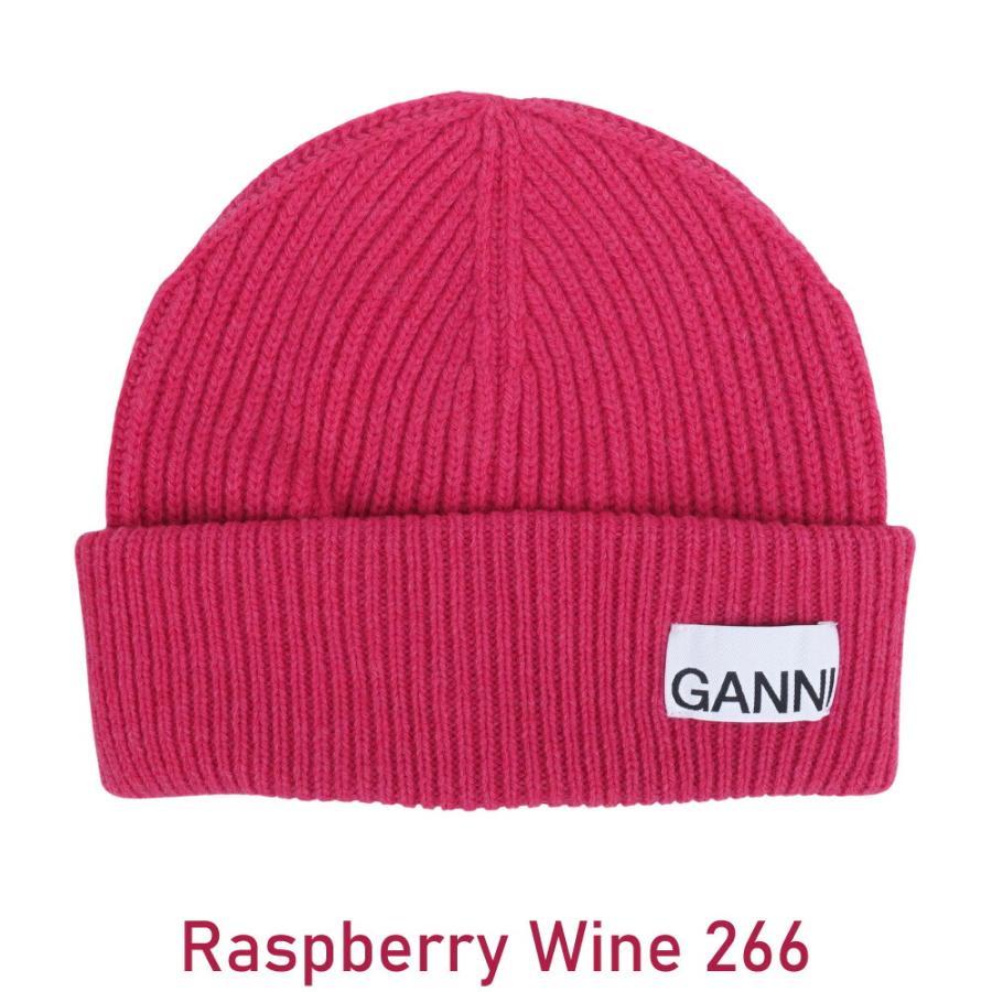 GANNI（ガニー） リブニットビーニー ロゴ入り ウール ニット帽 Wool