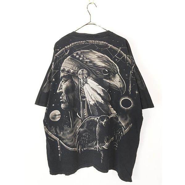 古着 90s LIQUID BLUE インディアン ウルフ イーグル オールオーバー T