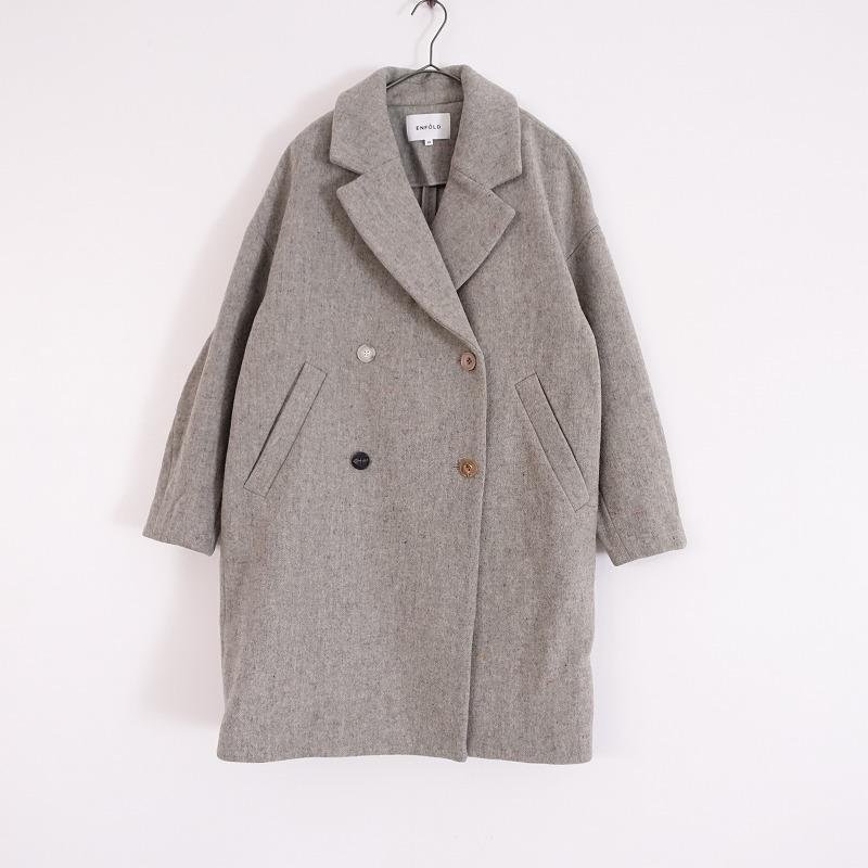 エンフォルド ENFOLD *ダブルブレストコート*38ウール混グレー羽織