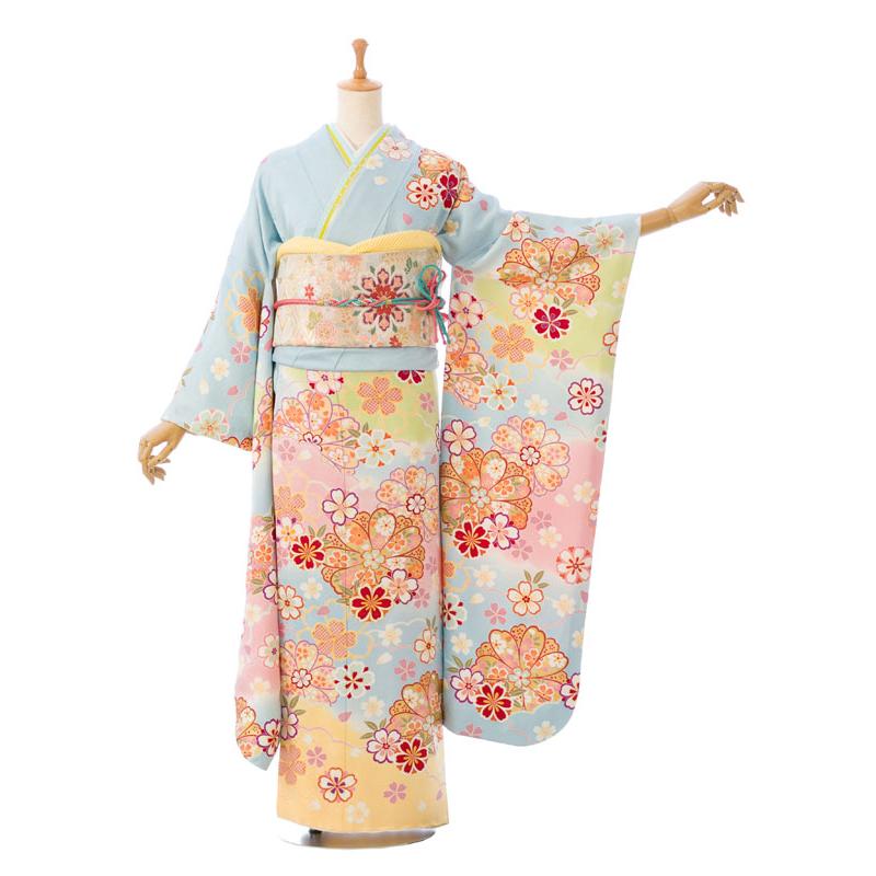 2〜12月】正絹振袖|着物レンタル|153〜165cm|振袖フルセット(ブルー系