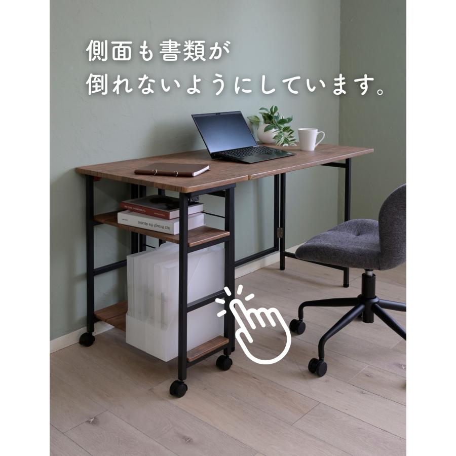 アンティーク】収納付折畳デスク 多機能サイドテーブル （キャスター付