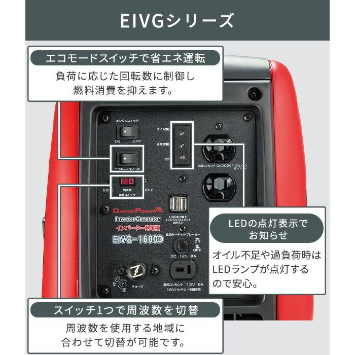 ナカトミ 発電機 小型 家庭用 インバーター発電機 1600VA 50/60Hz切替