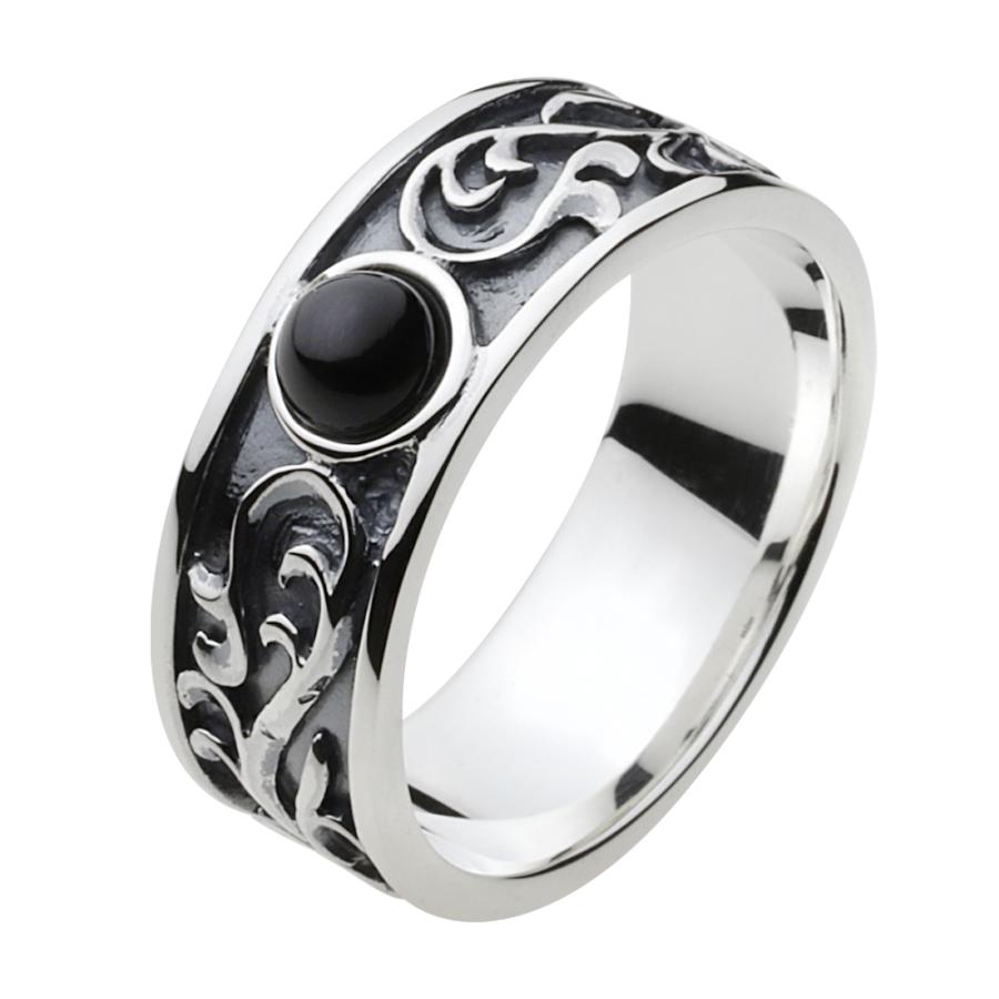ブラックスター シルバーリング 指輪 メンズ アラベスク 唐草 石