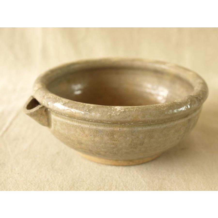 江戸時代 古瀬戸片口鉢14.5cm花入 黄瀬戸 瀬戸焼花入 花器 ミニ盆栽 松