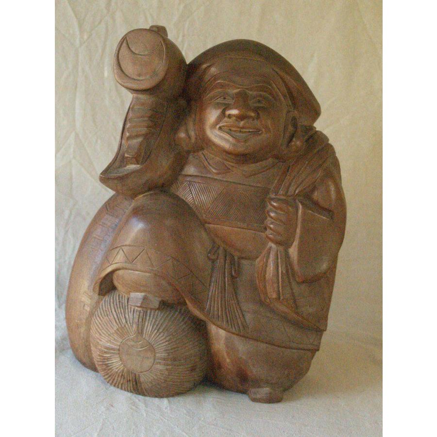 昭和44年 レトロ 天海作 大型40cm 木彫 大黒 恵比寿 作家物 木彫作家