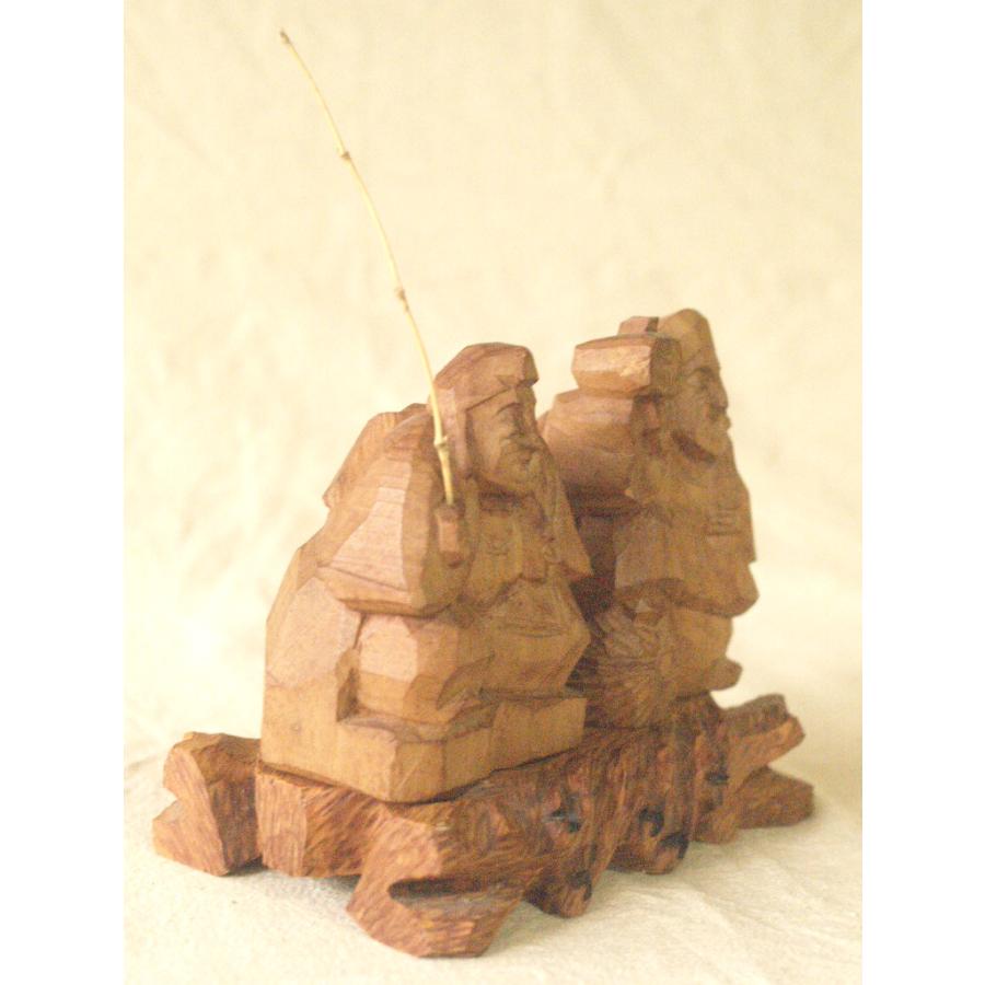 昭和レトロ 木彫 大黒 恵比寿 9cm木彫作家 五穀豊穣 商売繁盛 自念仏