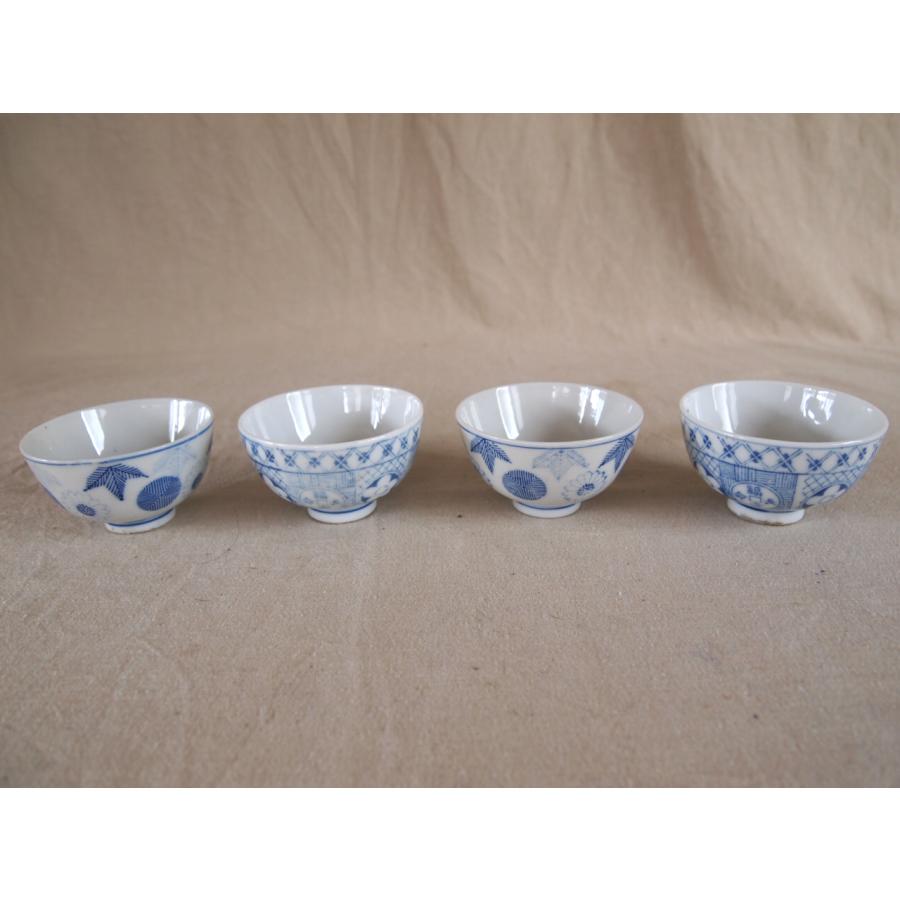 苺大福 骨董 蓋茶碗 青地4つ 朱地2つ 合計6つ 苺大福 骨董 蓋茶碗 青