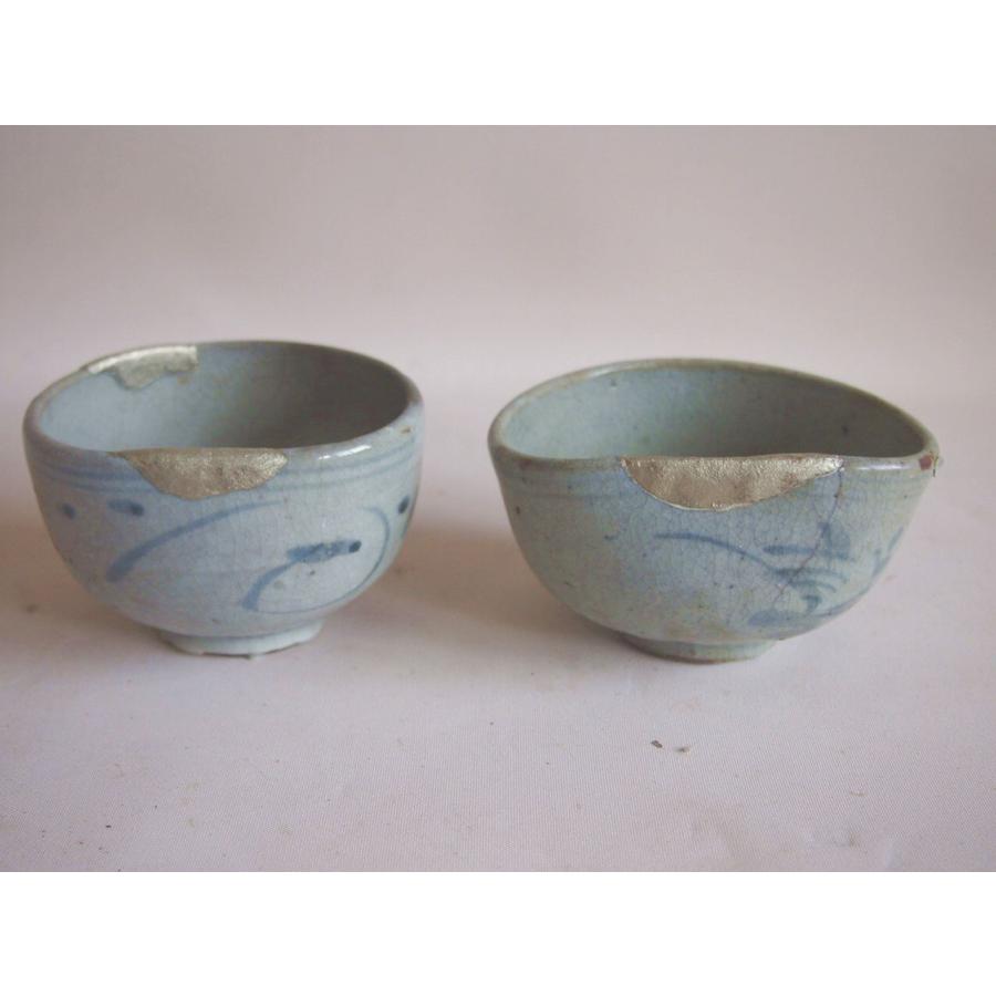 江戸時代 木原窯 歪み茶碗2客10cmペア 台座付 茶道 茶道具 古伊万里