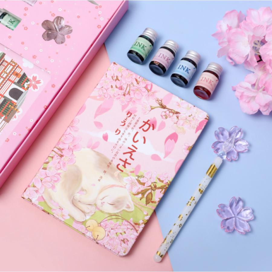 桜 ガラスペン インク ペン置き ノートセット 専用箱入 ミニインク