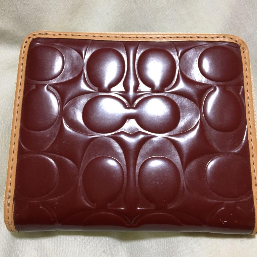 coach コーチ 二つ折り財布 エナメル エンジ : イースト・リバー