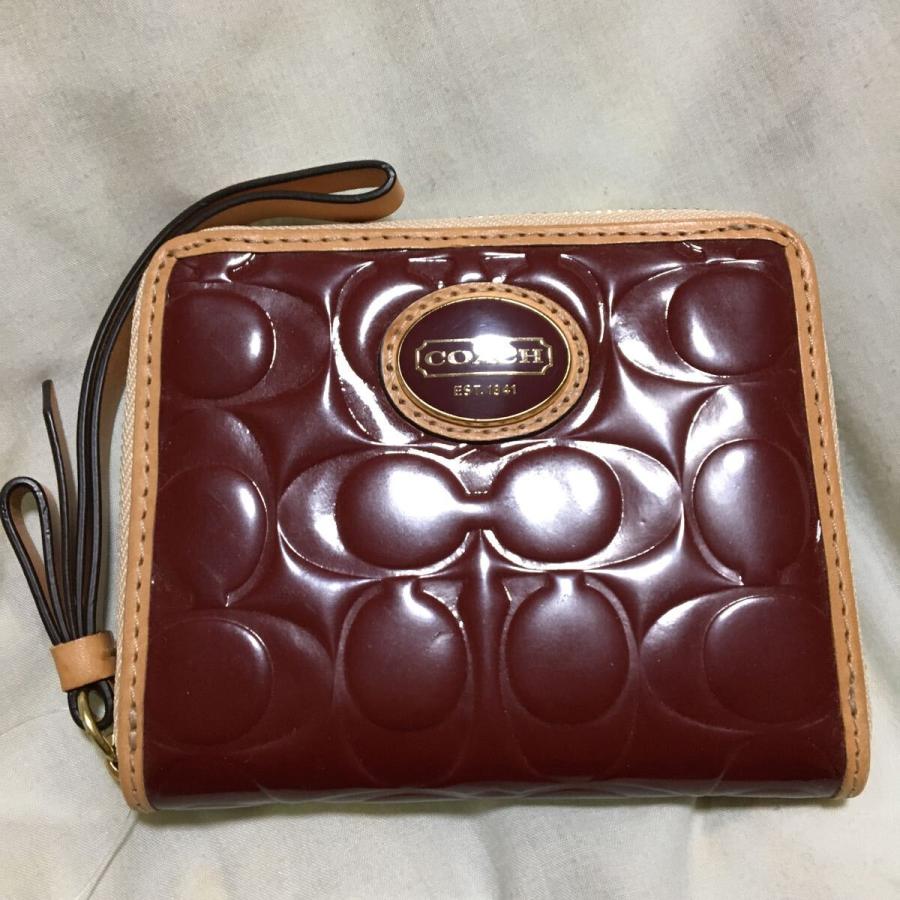 coach コーチ 二つ折り財布 エナメル エンジ : イースト・リバー