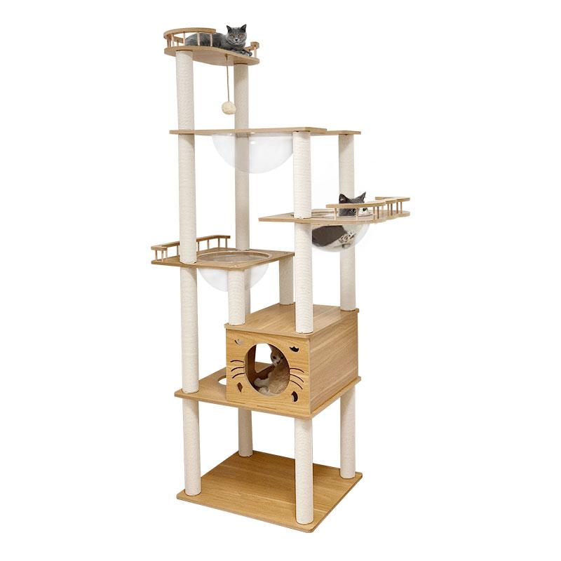 RAKU キャットタワー 猫タワー 高さ176cm/184cm 木製 布製 据え置き 爪