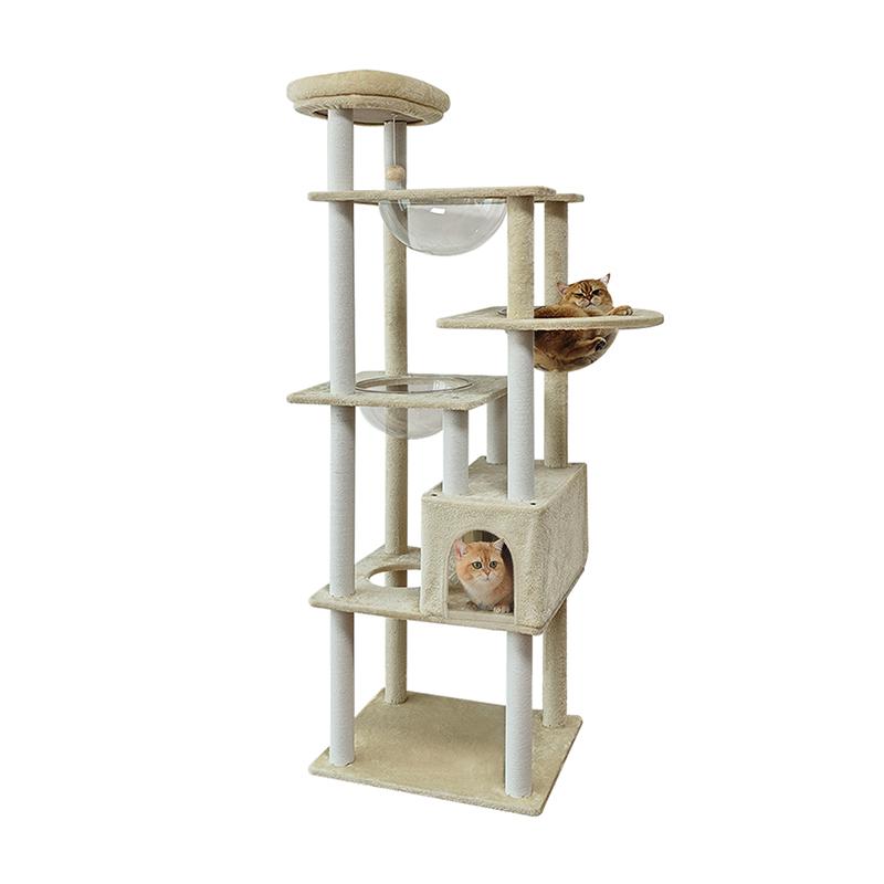 RAKU キャットタワー 猫タワー 高さ176cm/184cm 木製 布製 据え置き 爪