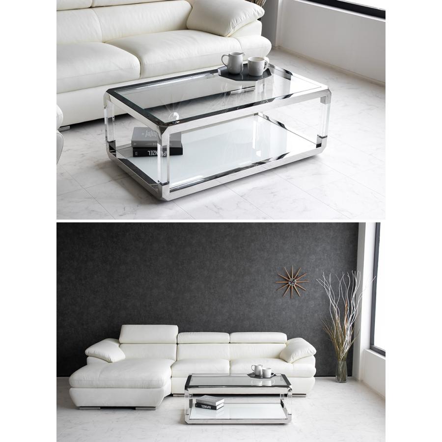 センターテーブル ガラステーブル ガラス製 ステンレス脚 シルバー