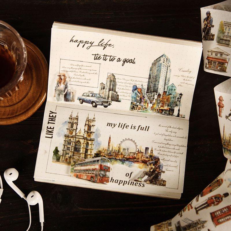 海外マスキングテープ巻売り くるまと乗り物 風景マスキングテープ 250628