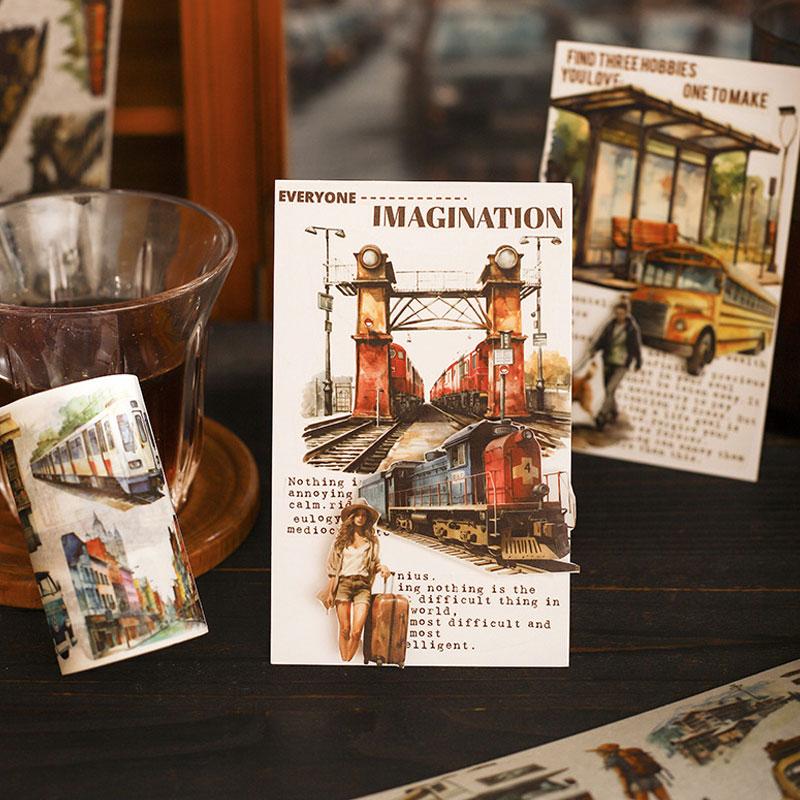 コラージュ 素材 マスキングテープ マステ 旅行 列車 街並み 風景