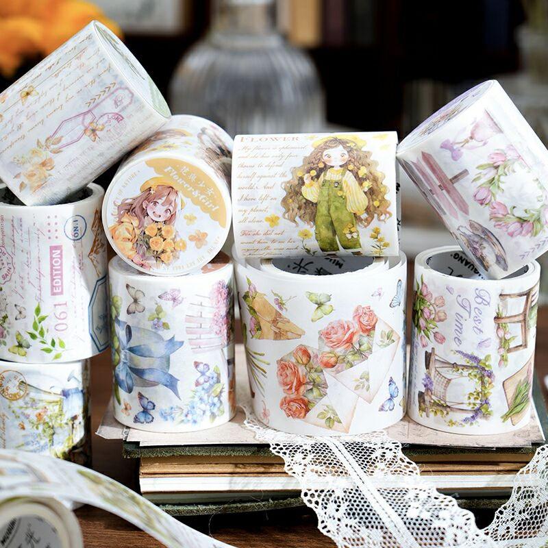 コラージュ 素材 マスキングテープ マステ 女の子 女性 人物 花 英字