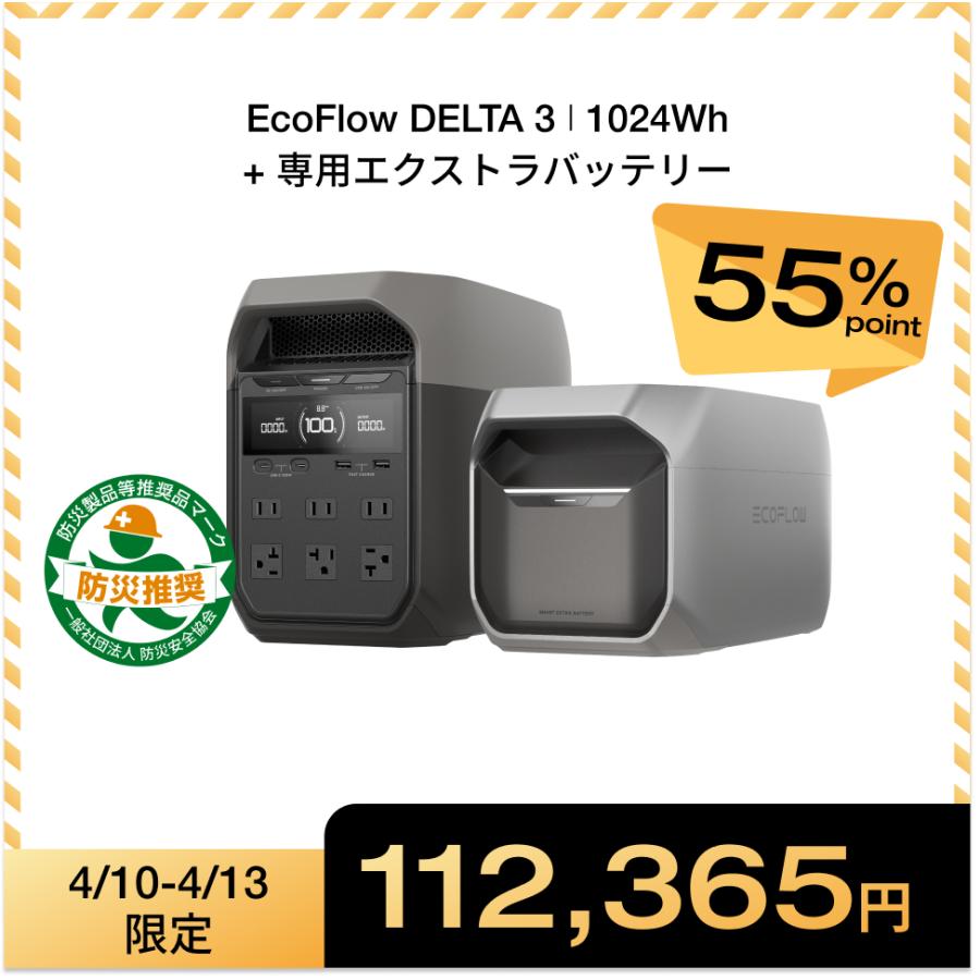 ECOFLOW ポータブル電源 セット リン酸鉄 EcoFlow DELTA 3 1024Wh+