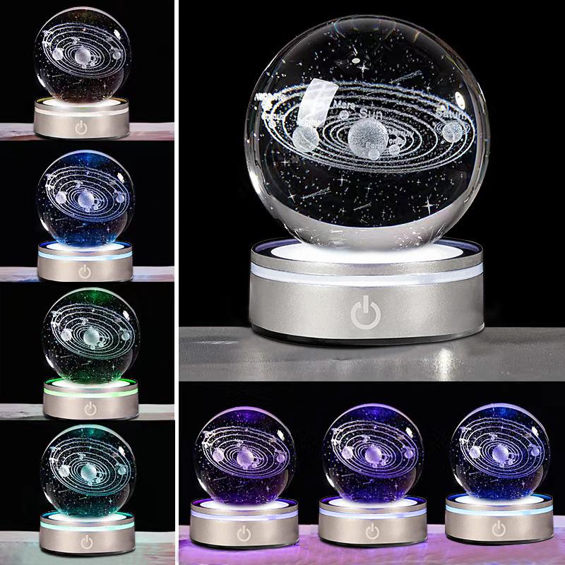 Longsafe 3D クリスタル ボール 水晶 宇宙 置物 台座 ライト オブジェ