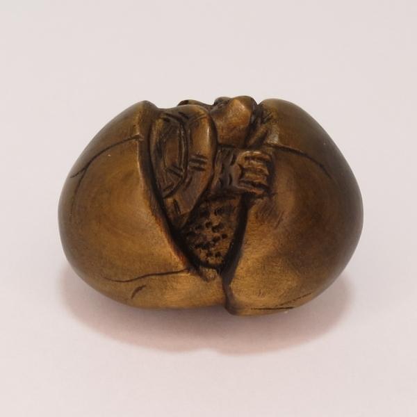 根付 馬と寿老人 牙 骨 柘植等（天然素材） 清長銘 根付(一点物) : EI