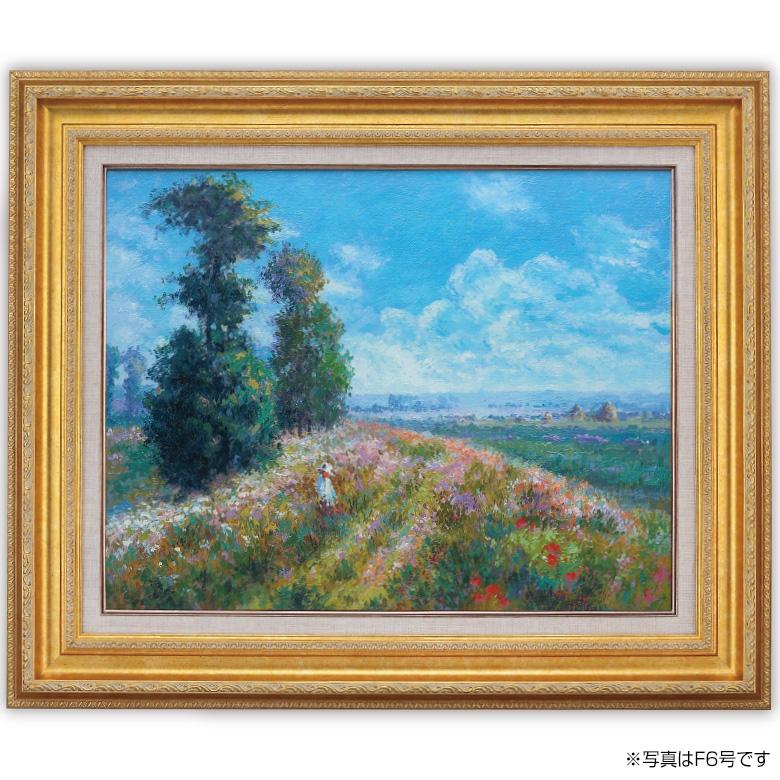 モネ ポプラと草原の散歩道 肉筆 手書き油絵複製画 10号 額付き