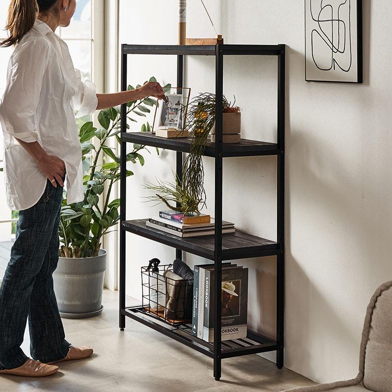 ELEMENTS オープンラック 4段 木製 アイアン 幅80cm 棚 ラック 木製