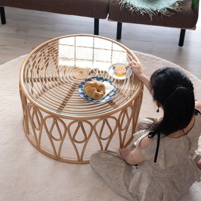 ラタン ガラス ローテーブル センターテーブル 卸売 楕円 ラタン