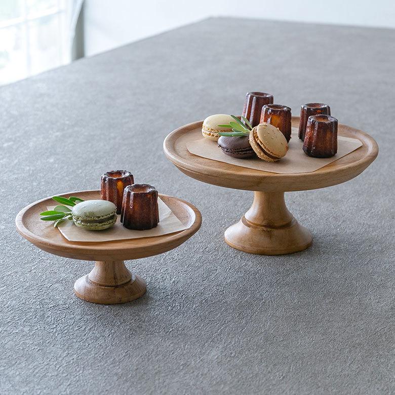 ELEMENTS ケーキスタンド 木 木製 1段 Mサイズ 6号 直径 21cm ブラウン