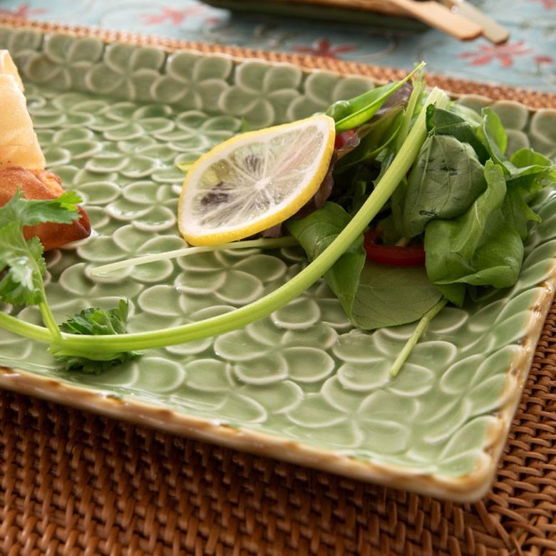 平皿 角皿 陶器 長方形 約28×18cm プレート 食器 和食器 プルメリア