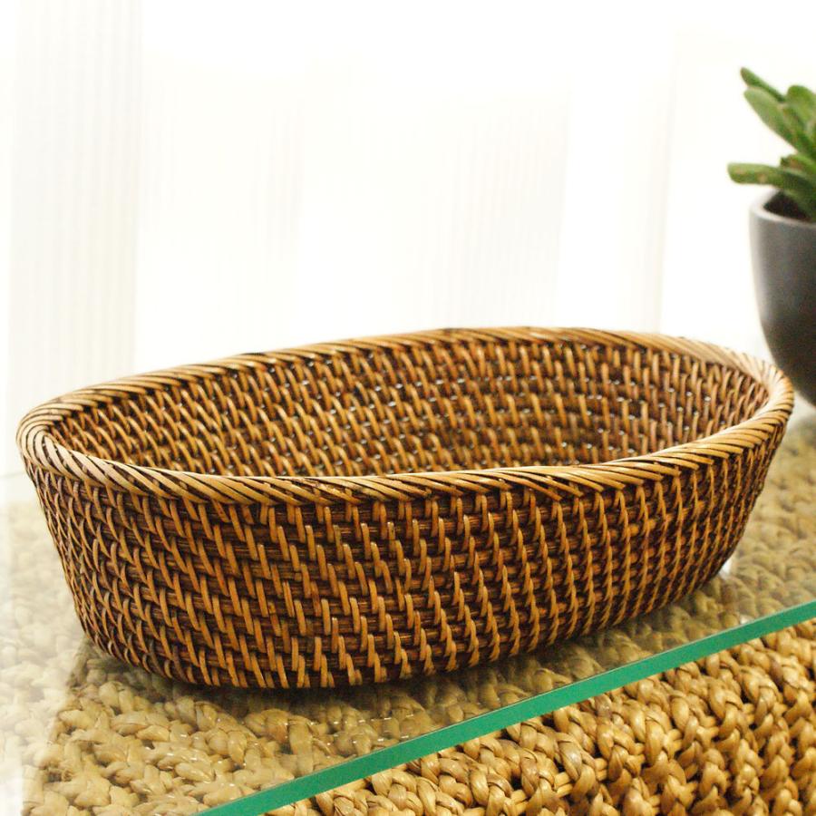竹製 楕円形バスケット ダークブラウン
