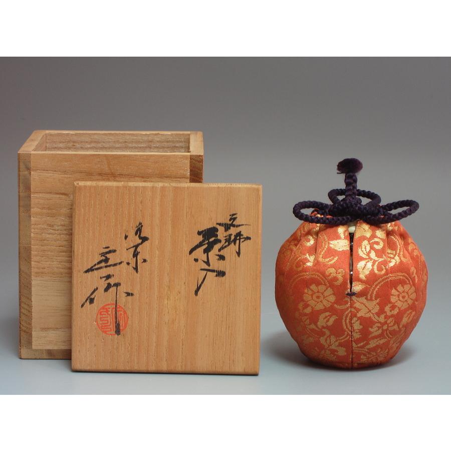 茶入 工芸品/茶道具 京都清水焼 桶谷定一作 肩衝茶入 金襴仕覆付 洛東