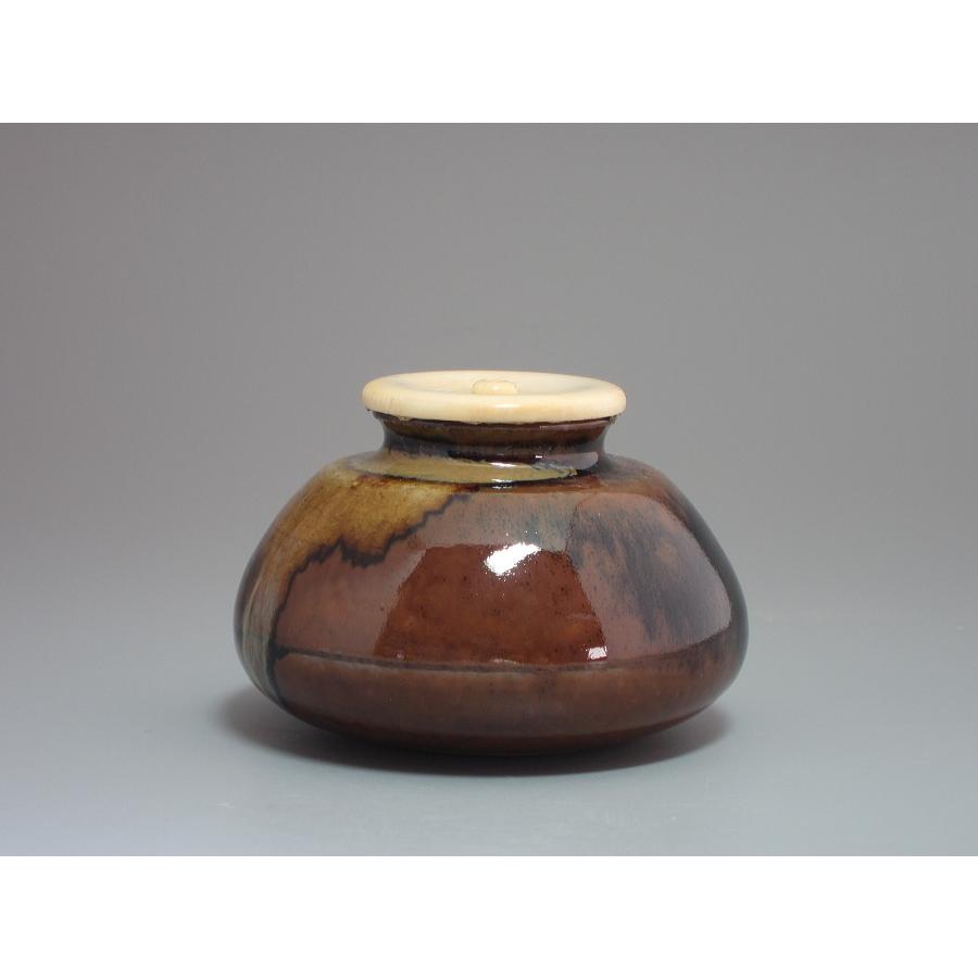 茶道具 膳所焼 陽炎園造 淡海ぜぜ 茶入 仕覆付 共箱 V 7959 【公式通販】