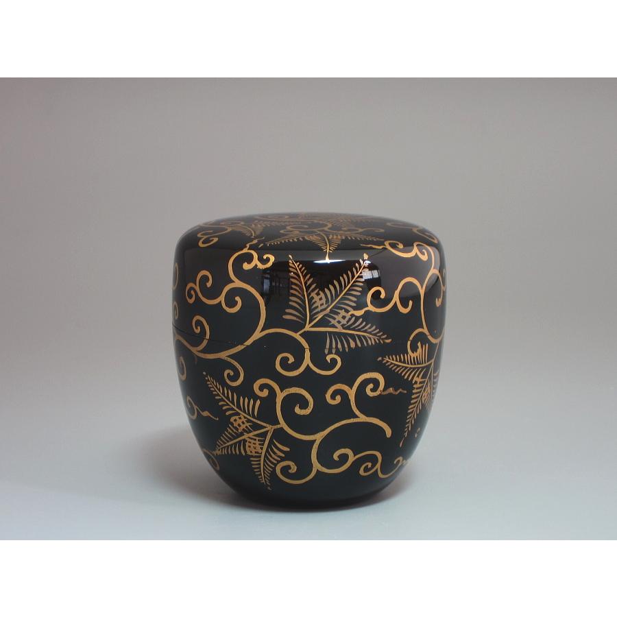 松唐草蒔絵黒中棗 内金箔散し 道場宗廣造 共箱 : 茶道具商 越中屋