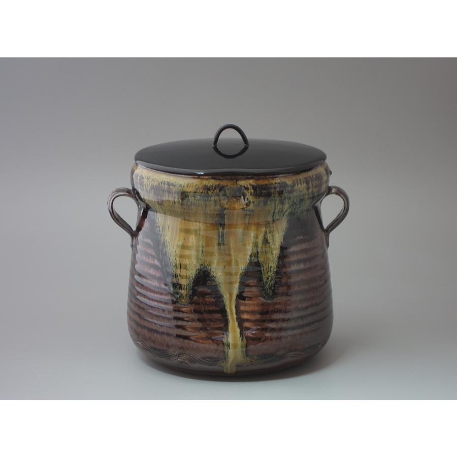 須恵器水指茶器口径13cm、深さ12cm蓋付き箱付茶道具新羅土器