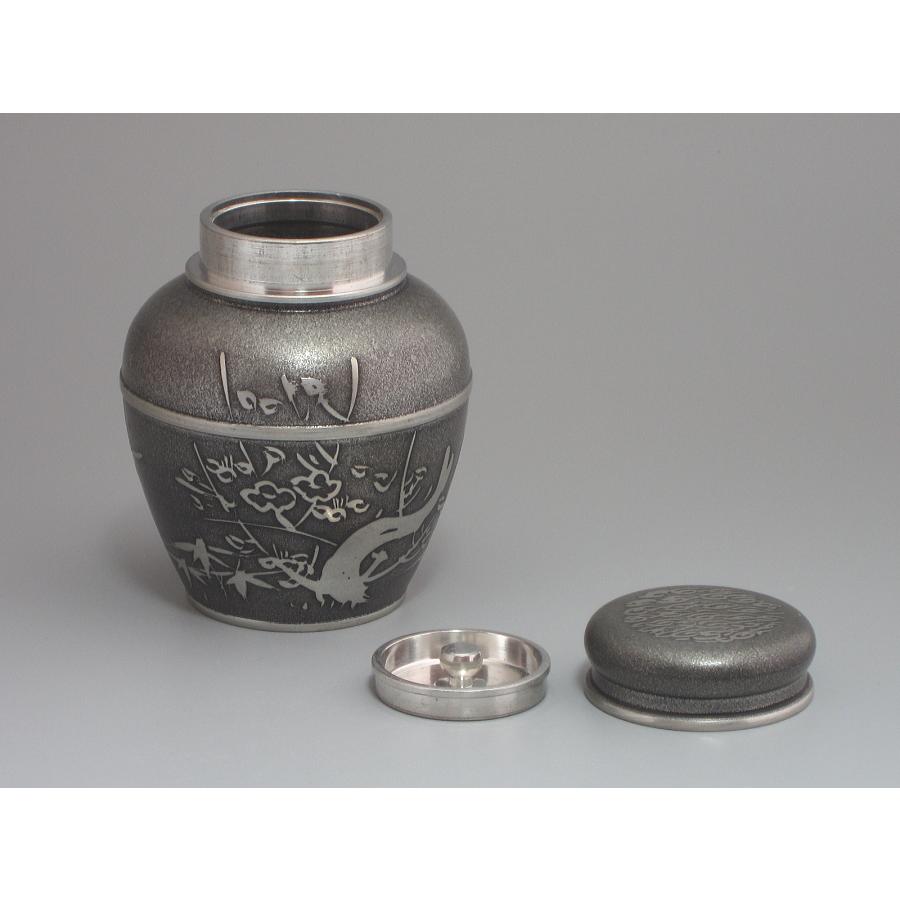 錫 茶心壺／茶入 四君子紋 「乾茂號造」在銘（本体のみ） : 茶道具商