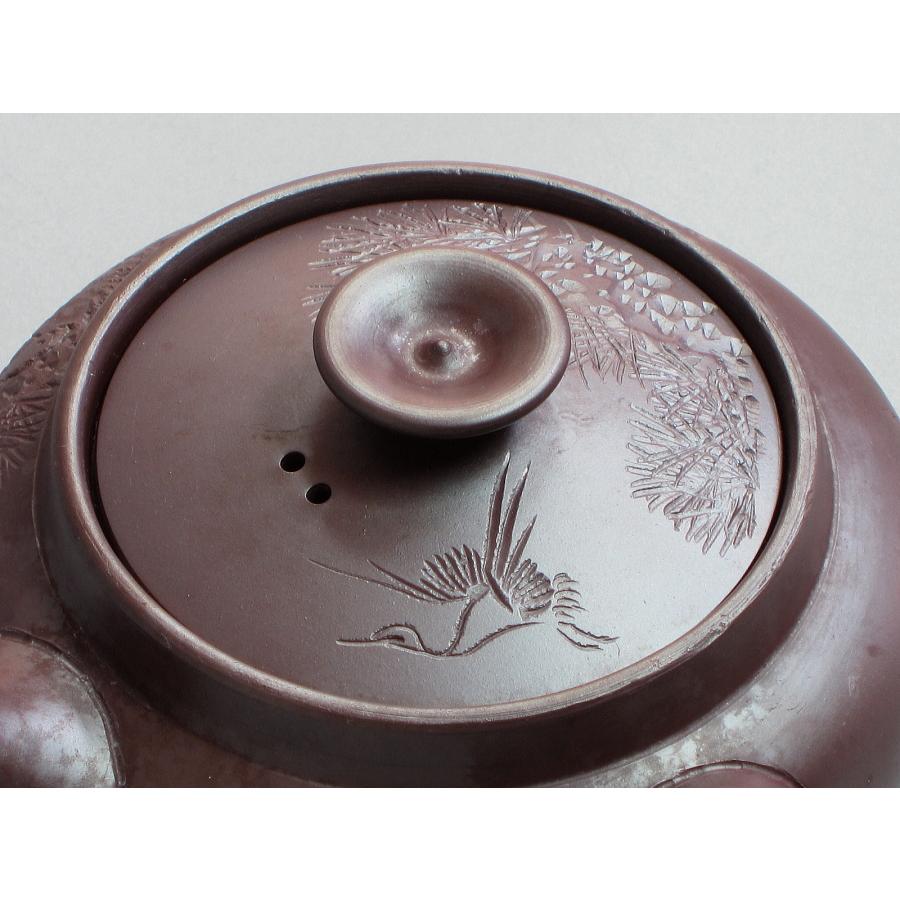 萬古焼 松鶴紋漢詩彫 横手急須 清泉堂 酔月造（四日市無形文化財