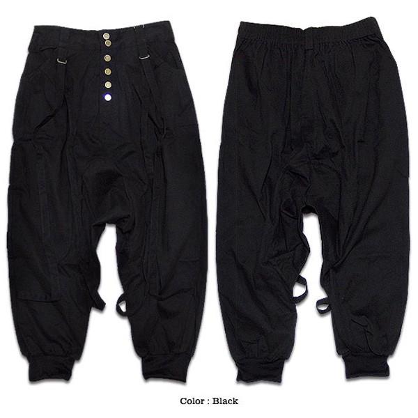 サルエルパンツ メンズ サスペンダー サルエル パンツ ブラック 厚手