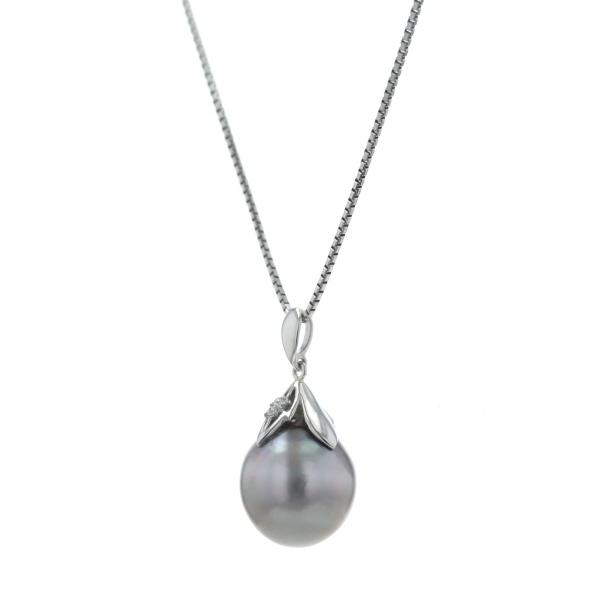 Pt900 Pt850 プラチナ ネックレス パール 黒蝶真珠 13.3mm