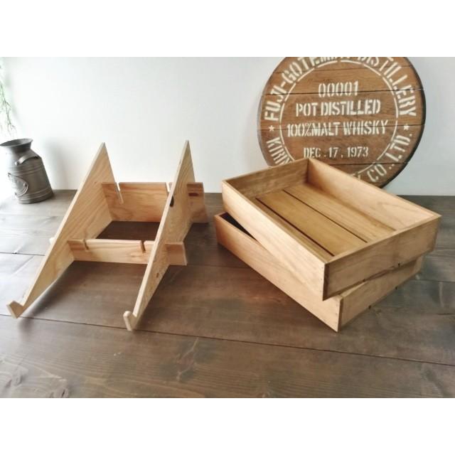 マルシェ傾斜台 レール幅可変式（傾斜台1台＆ディスプレイコンテナ木箱