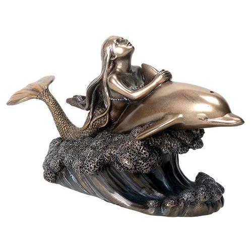イルカに乗ったマーメイドの像【人魚・置物・小箱・宝石箱・オブジェ
