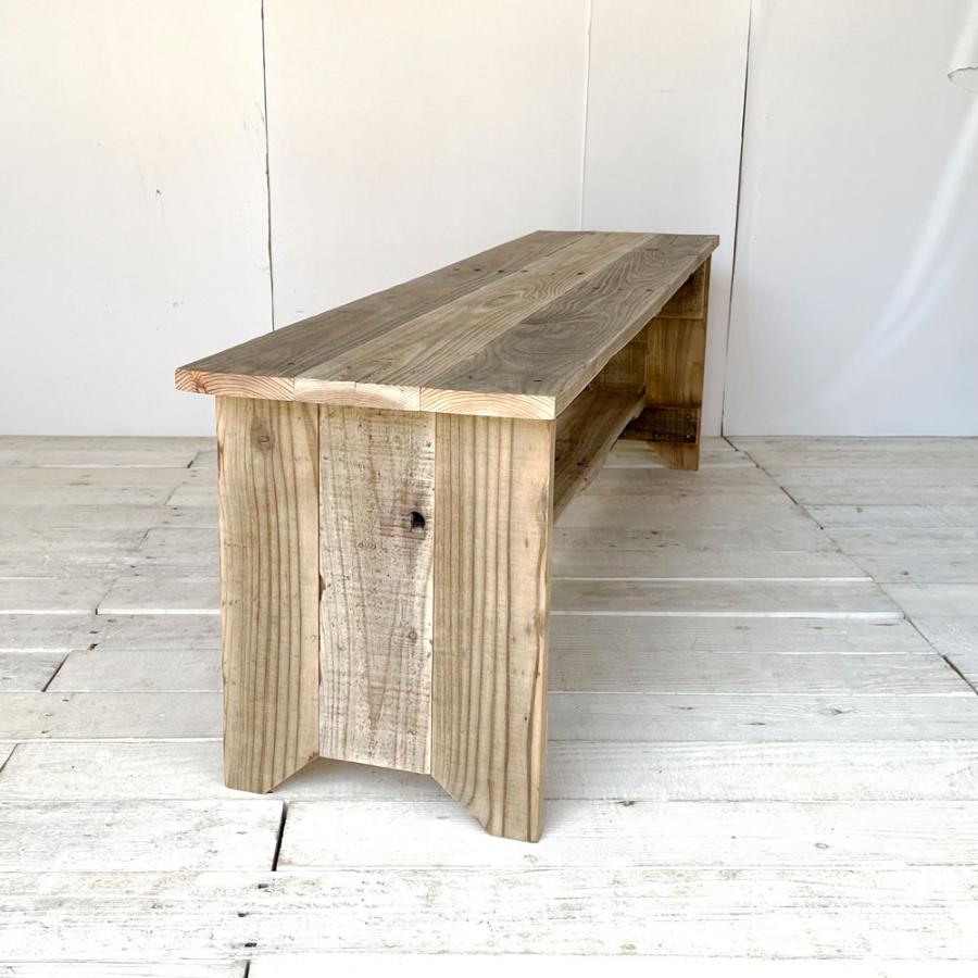 ベンチ 木製 L 幅140cm 木製ベンチ 棚付き おしゃれ 北欧 ハンドメイド