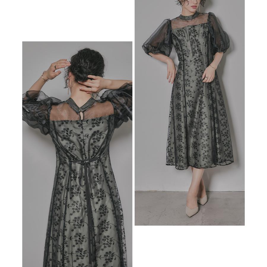 niana（ニアナ） オーガンジーパフスリーブ刺繍レースドレス