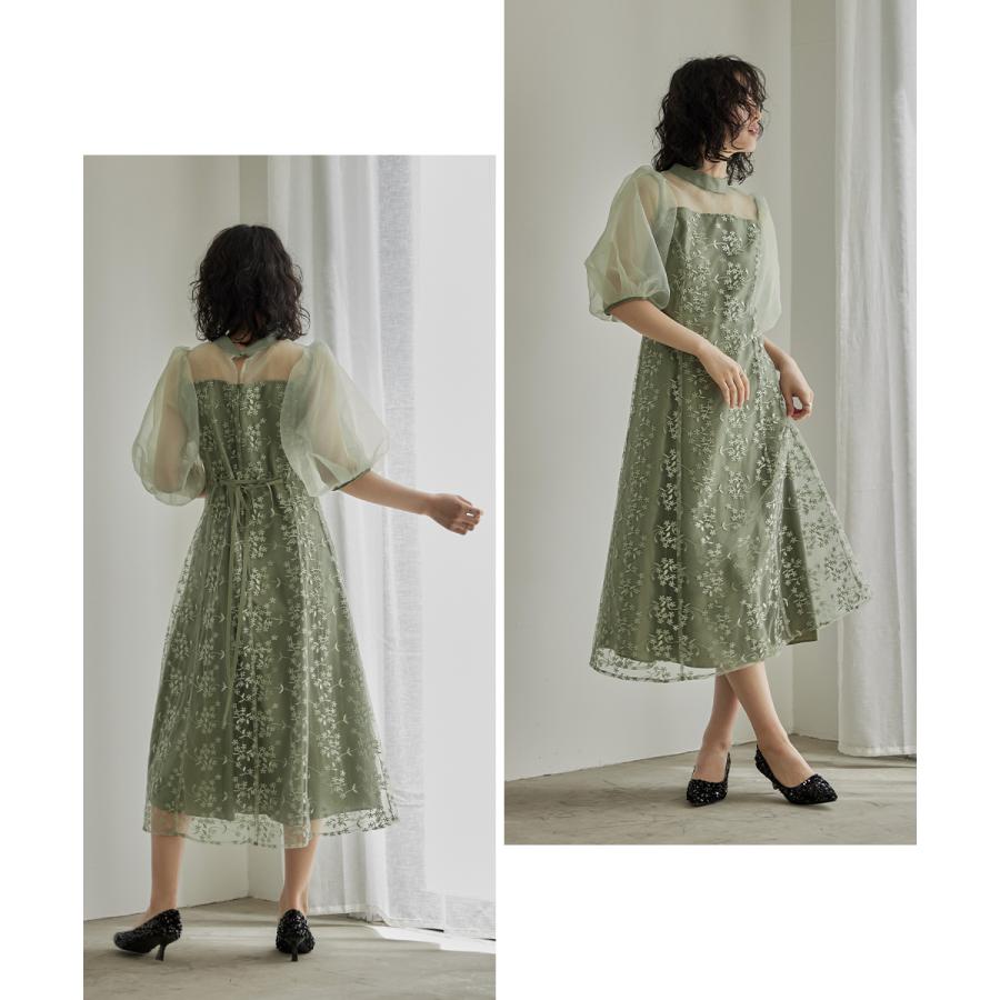 niana（ニアナ） オーガンジーパフスリーブ刺繍レースドレス