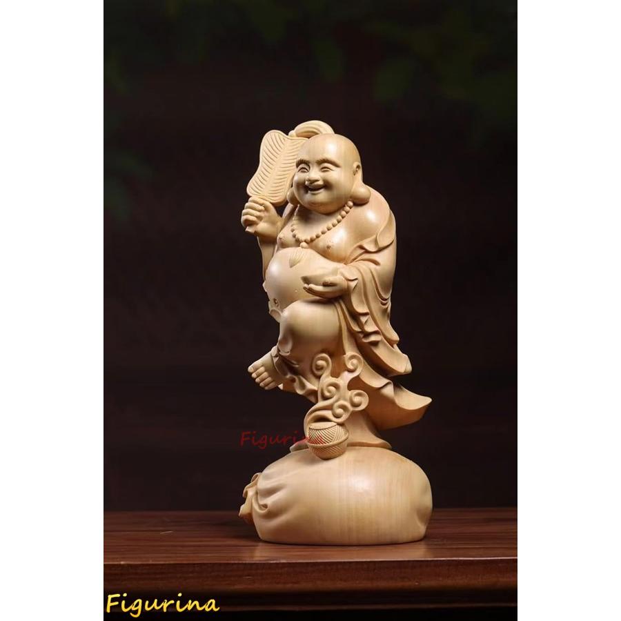 木彫りの仏像 布袋様 置物 七福神 風水グッズ 置き物 布袋さんの置き物