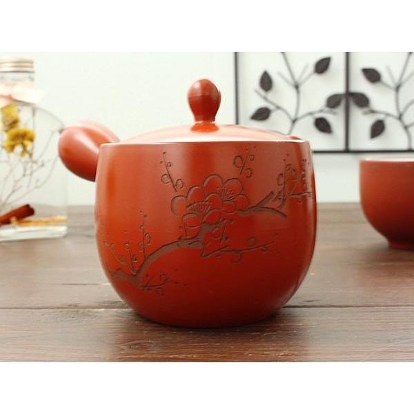 常滑焼 朱泥急須 梅 ※ステンレス製茶漉し付き (和食器 ポット 茶器 朱