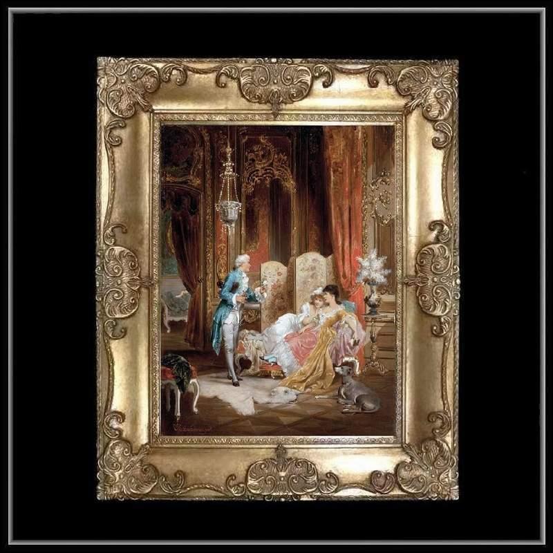 ロココ調ゴールドダブルフレーム 貴族額絵 ファブリック印刷 40M